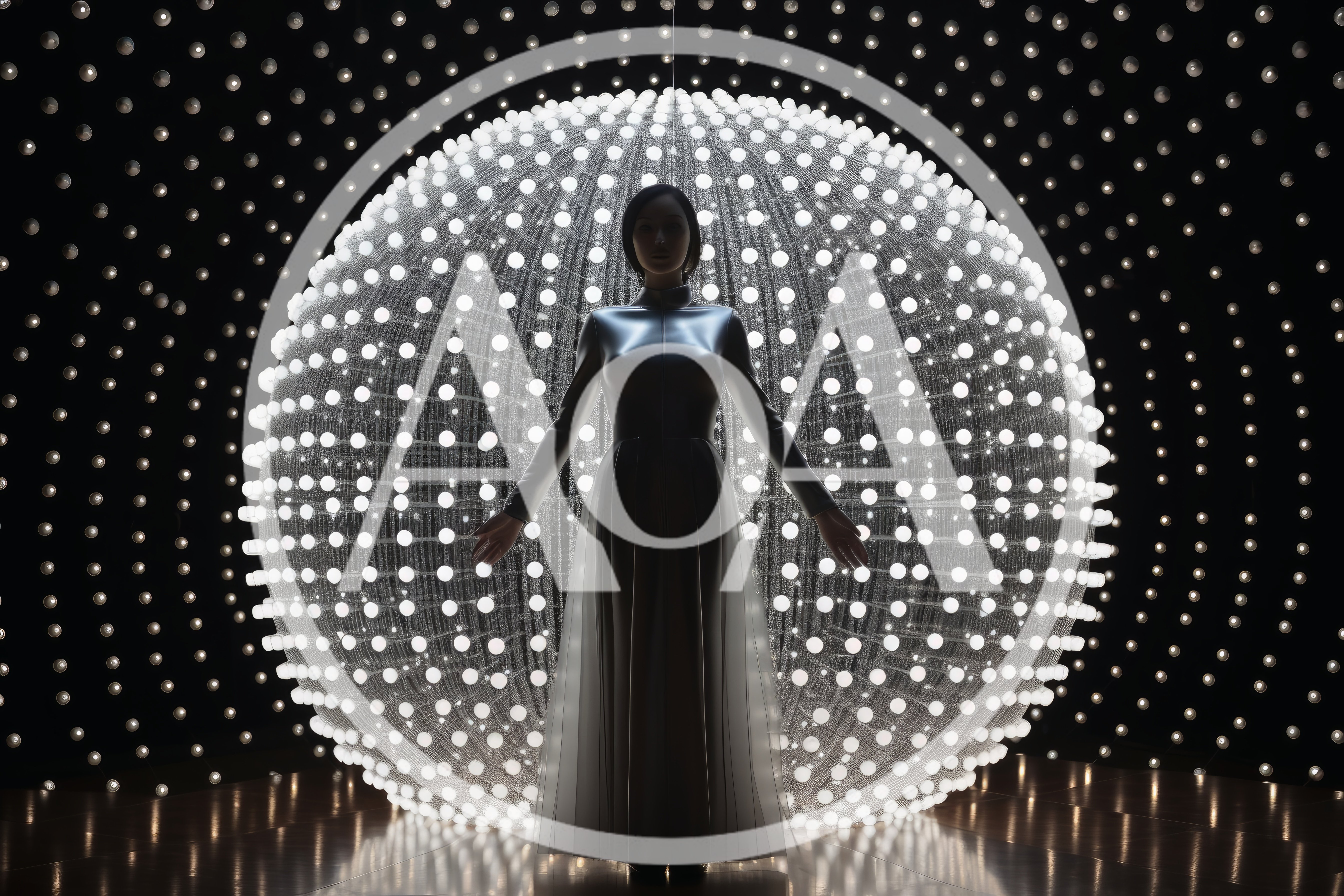 Futuristic Woman Standing Before A Glowing Light Sphere