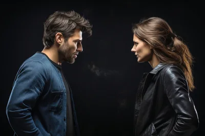 Man and Woman Facing Each Other in Intense Confrontation