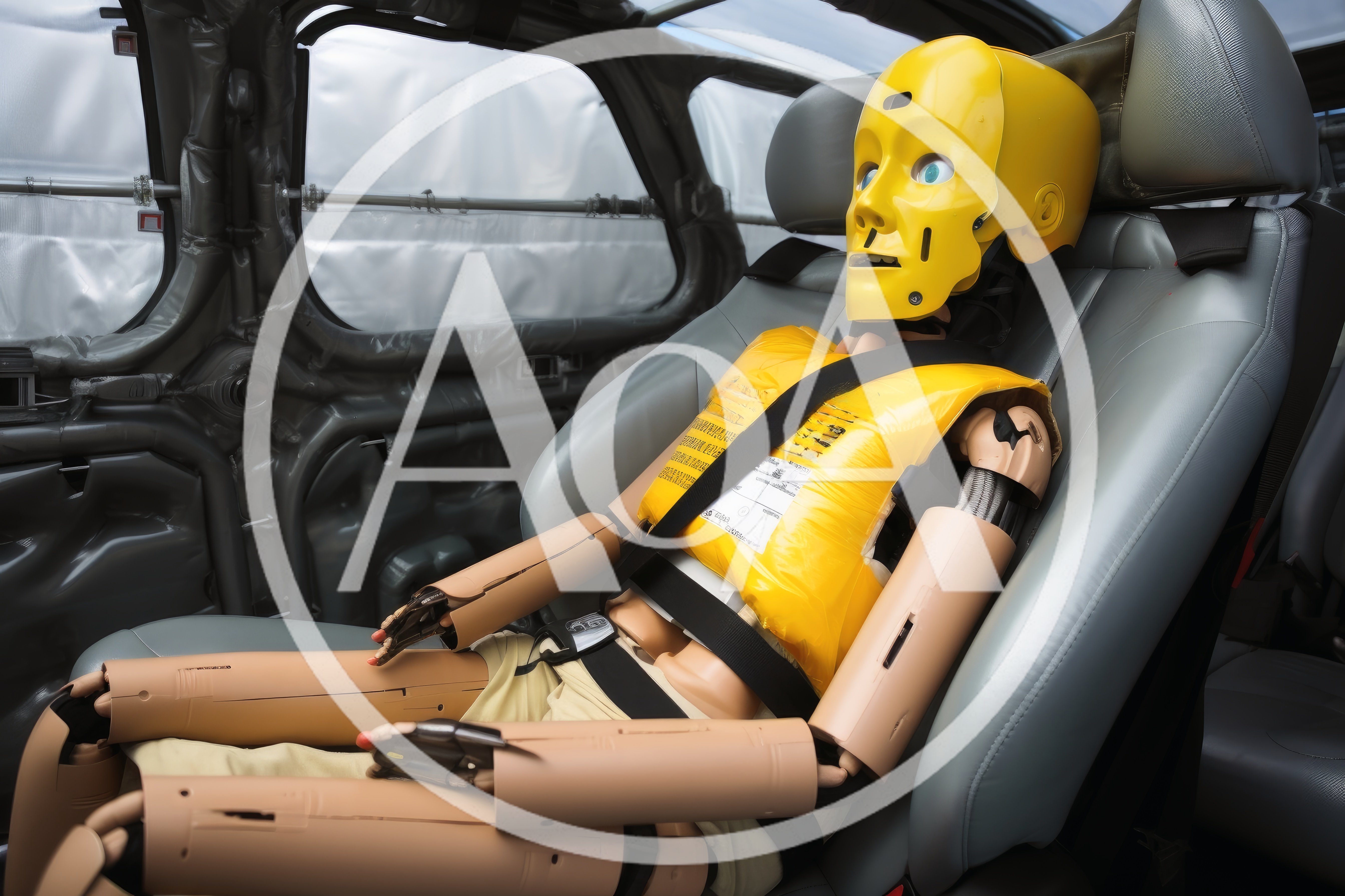 Crash Test Dummy Sitting In Vehicle Seat