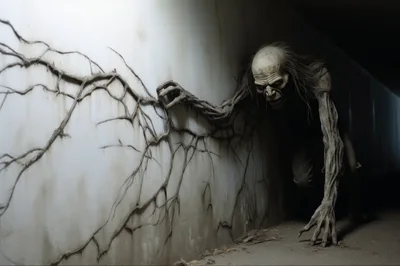 Terrifying Creature Emerging From A Cracked Wall