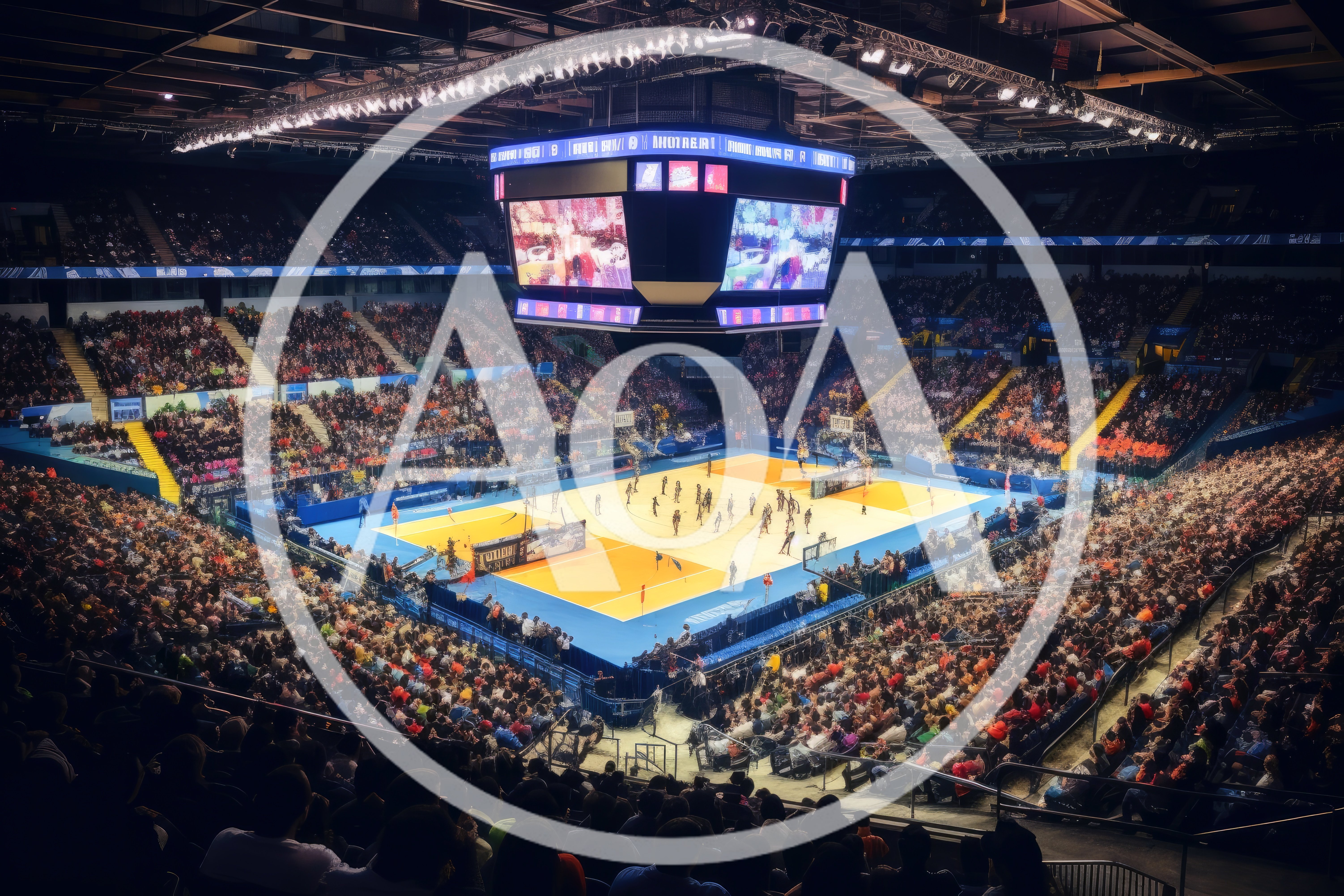 Volleyball Match In A Crowded Indoor Sports Arena