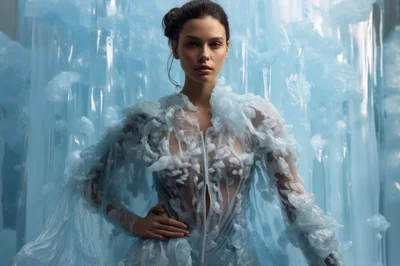 Fashion Model Wearing Ethereal Ice Inspired Couture Gown