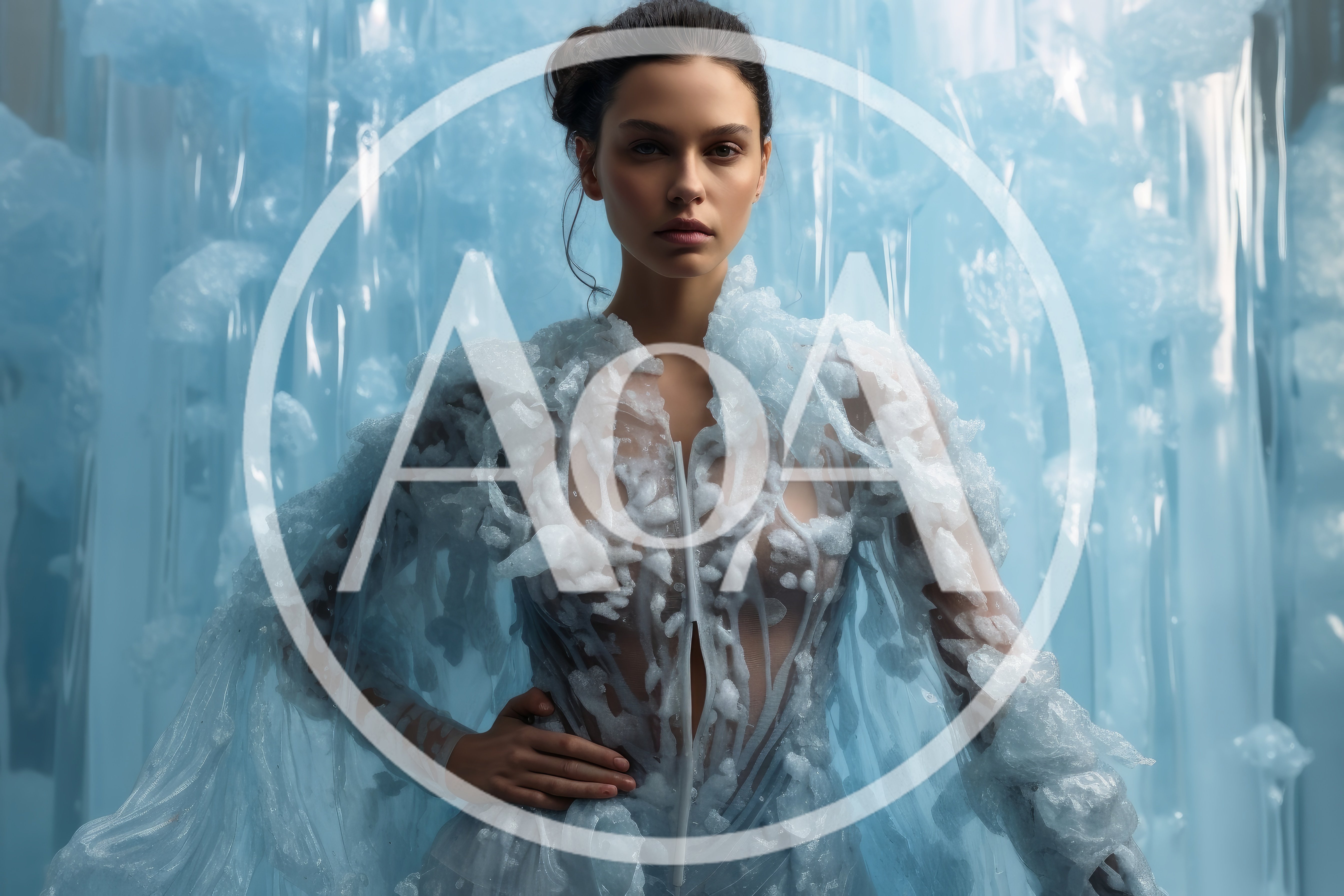 Fashion Model Wearing Ethereal Ice Inspired Couture Gown