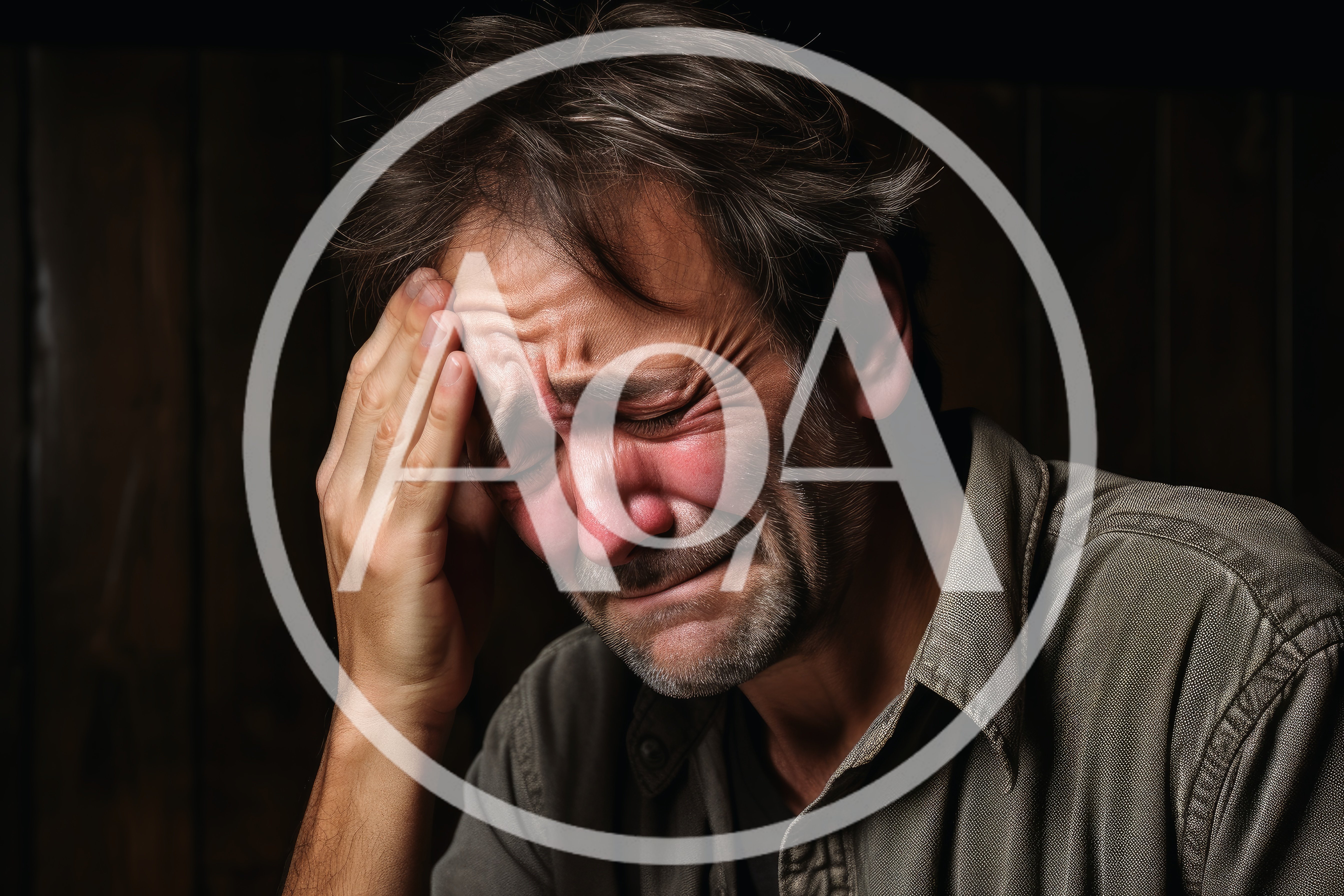 Distressed Middle Aged Man Crying With Hand On Forehead