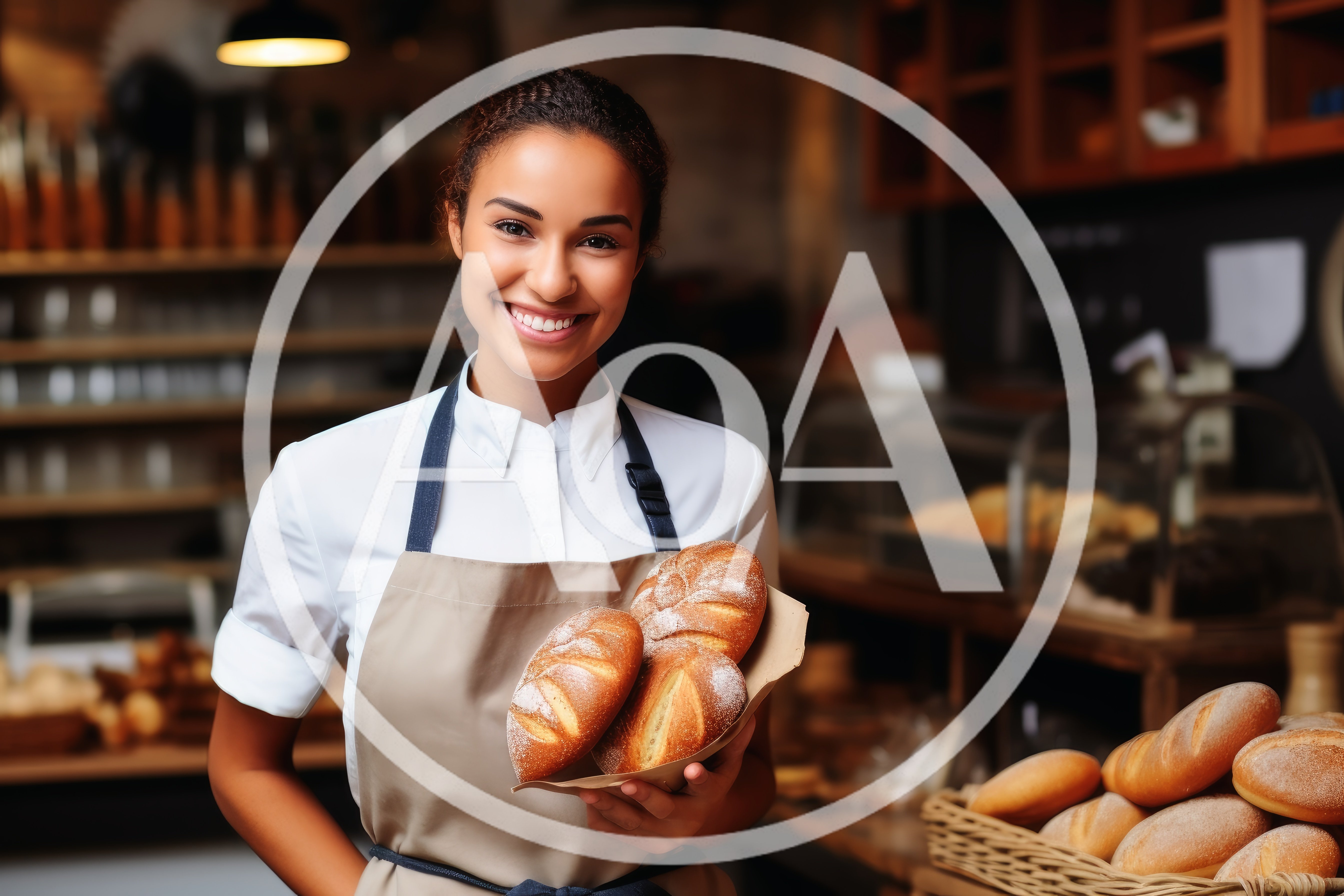 Smiling Female Baker Holding Fresh Bread In Bakery