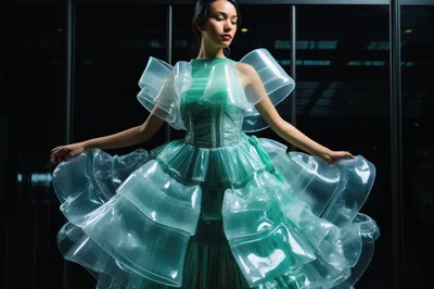 Fashion Model Wearing Avant Garde Plastic Dress