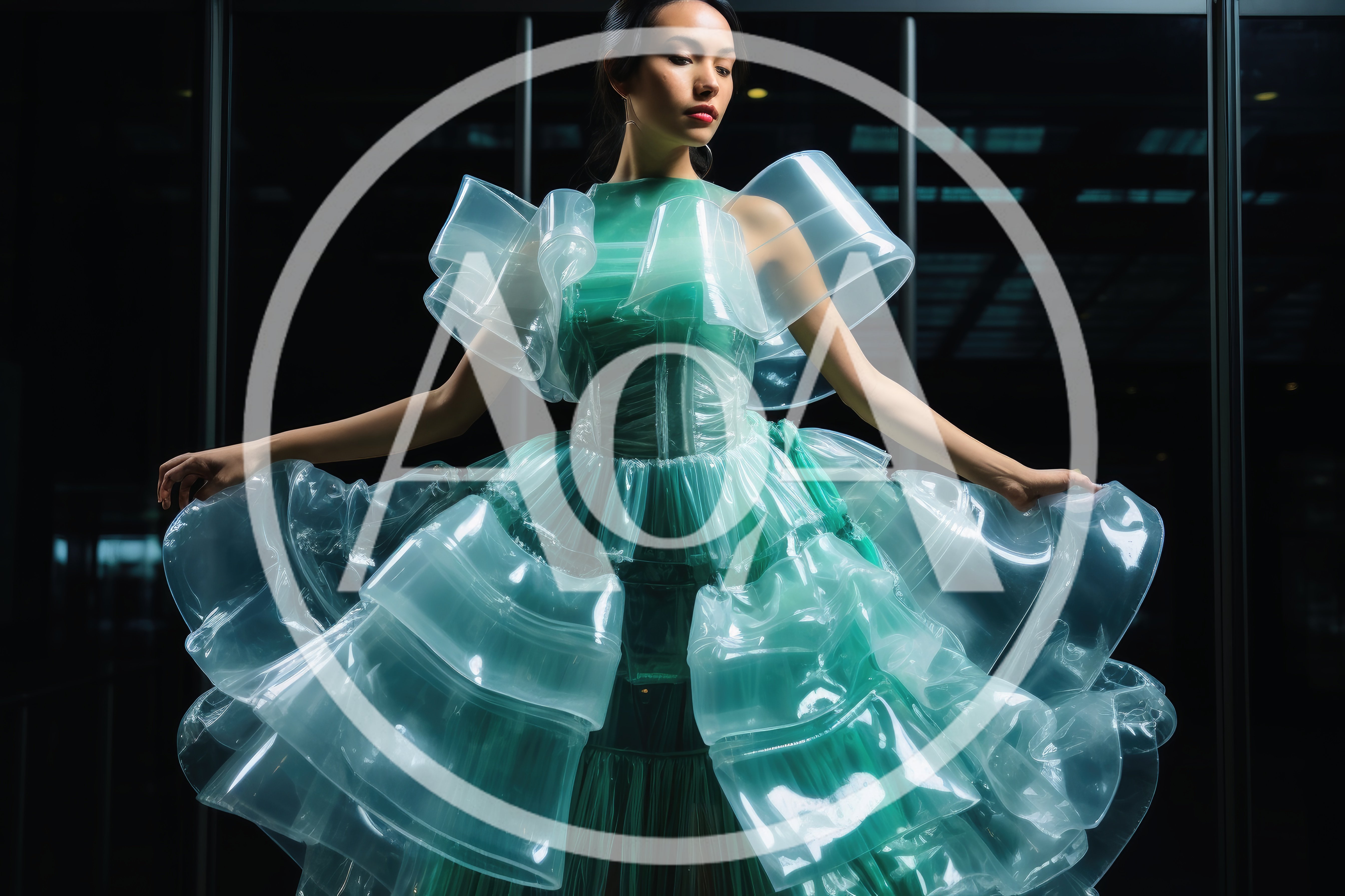Fashion Model Wearing Avant Garde Plastic Dress