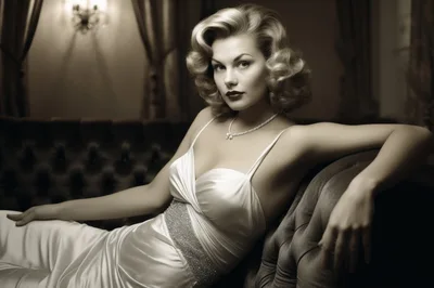 Elegant Vintage Woman Sitting On A Tufted Sofa