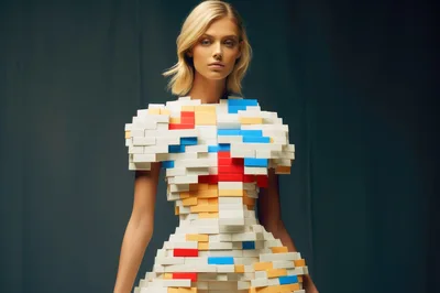 Fashion Model Wearing A Geometric Block Dress