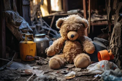 Abandoned Teddy Bear In A Dilapidated Room
