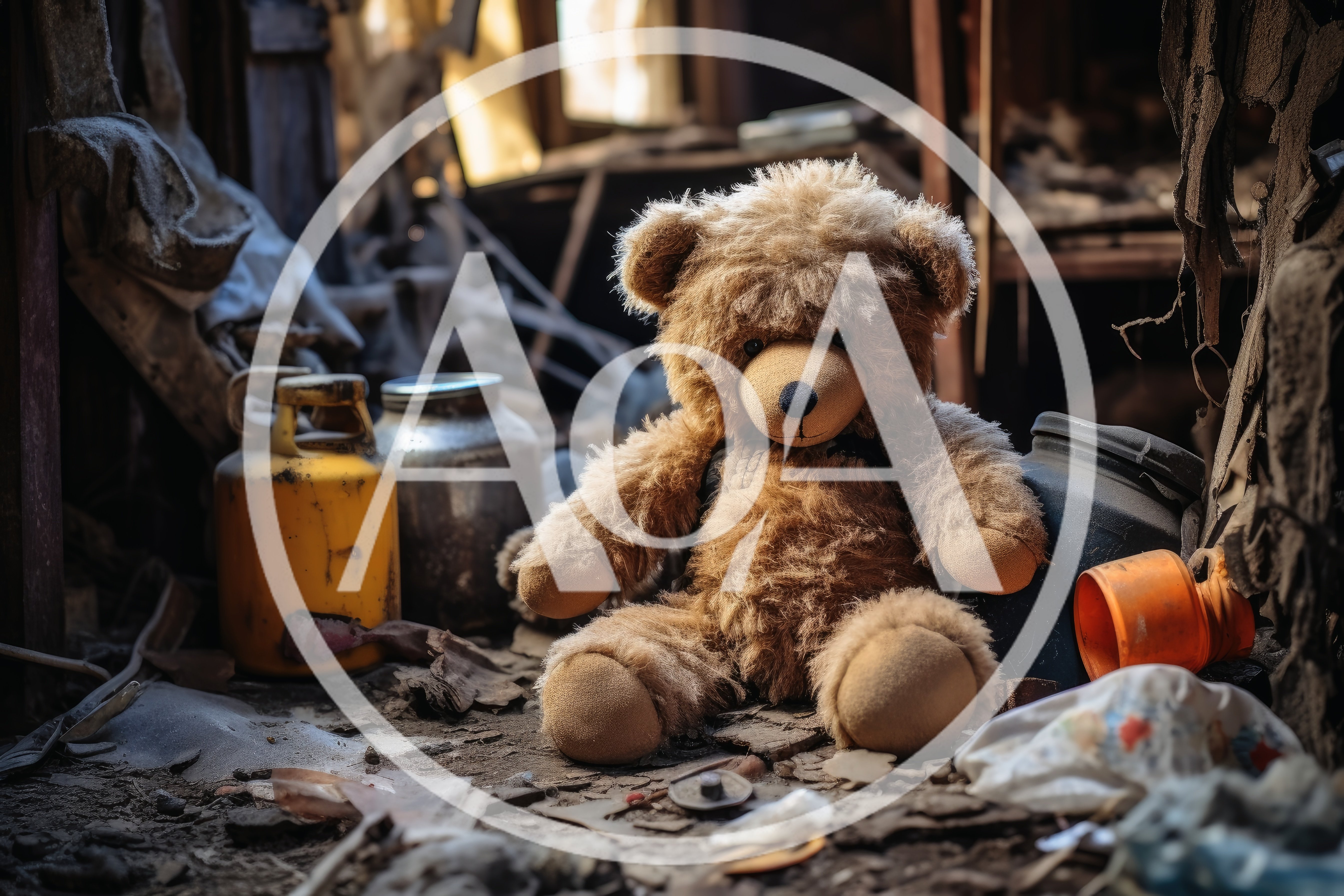 Abandoned Teddy Bear In A Dilapidated Room