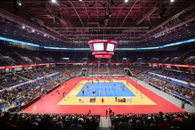 Indoor Sports Arena With Volleyball Court And Spectators
