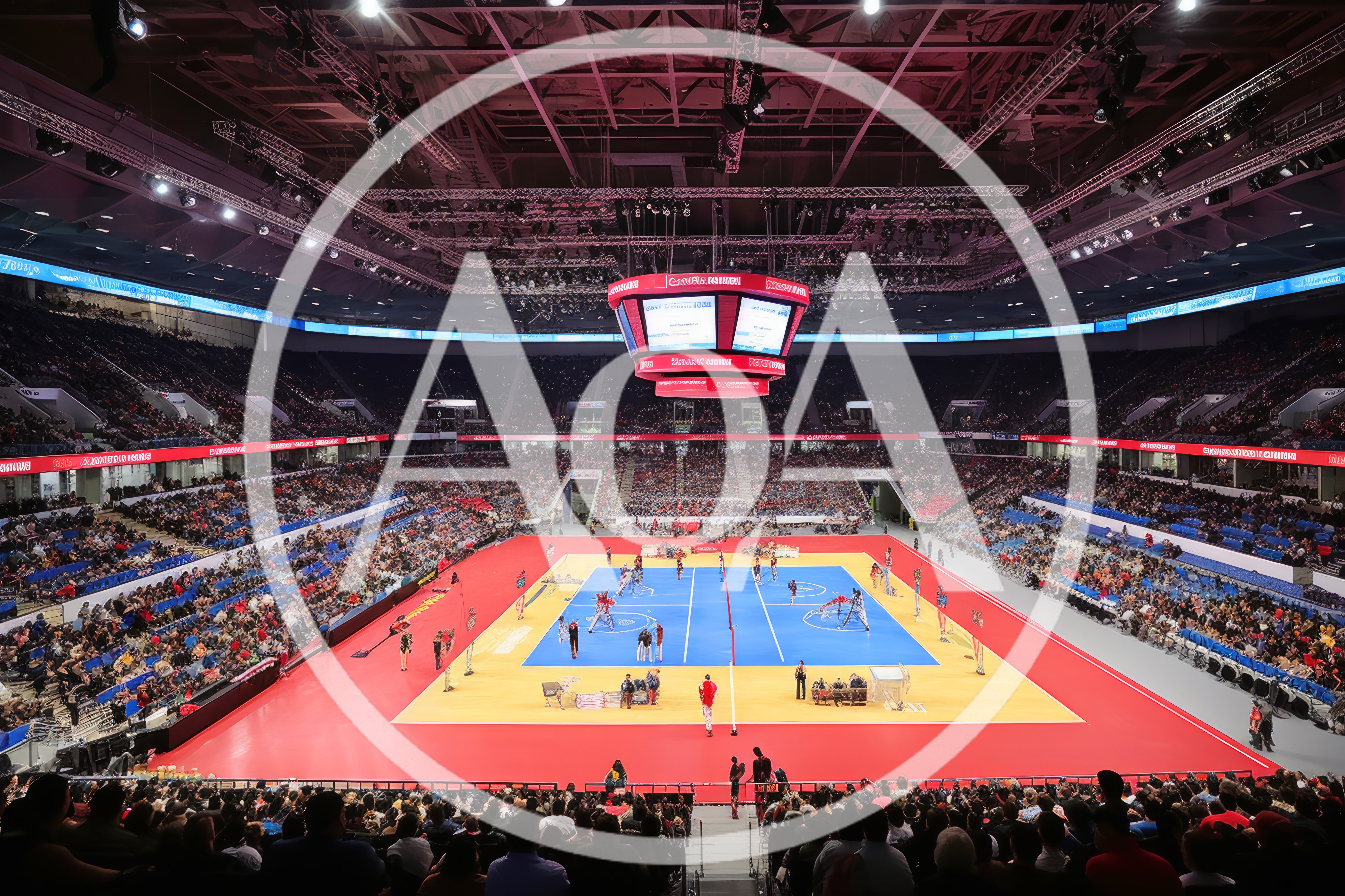 Indoor Sports Arena With Volleyball Court And Spectators