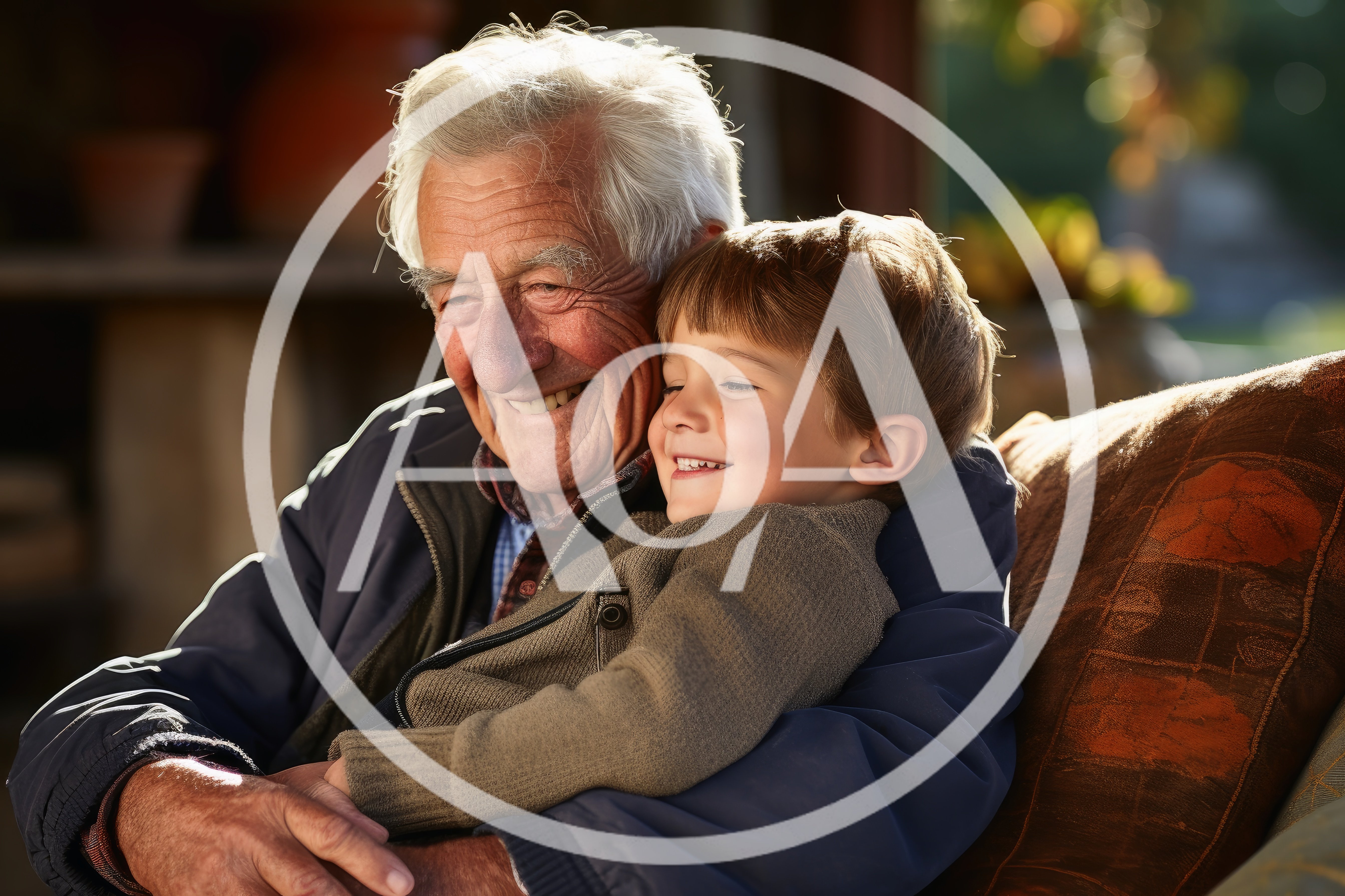 Elderly Grandfather Embracing His Young Grandson Outdoors