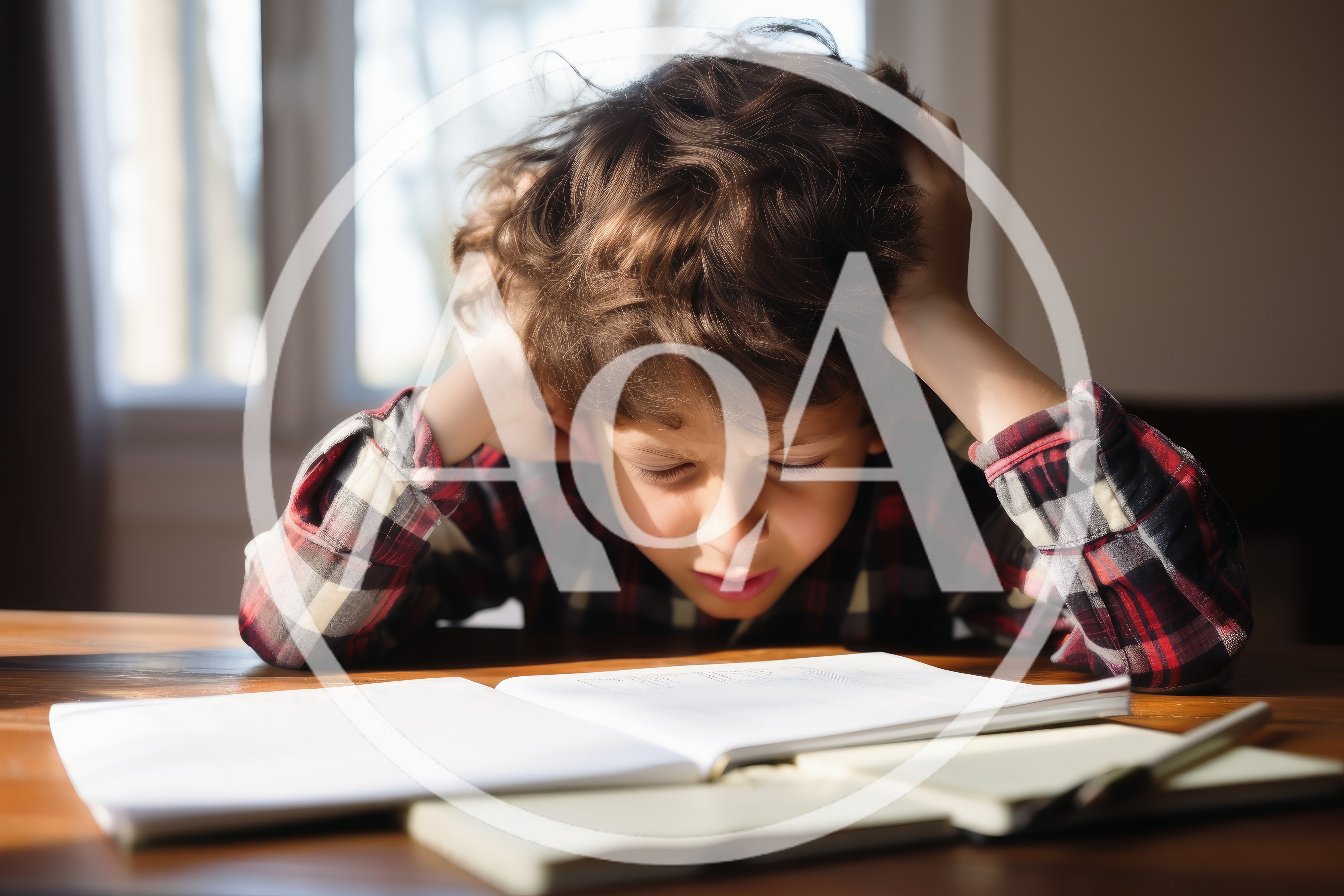 Stressed Young Boy Studying at Home