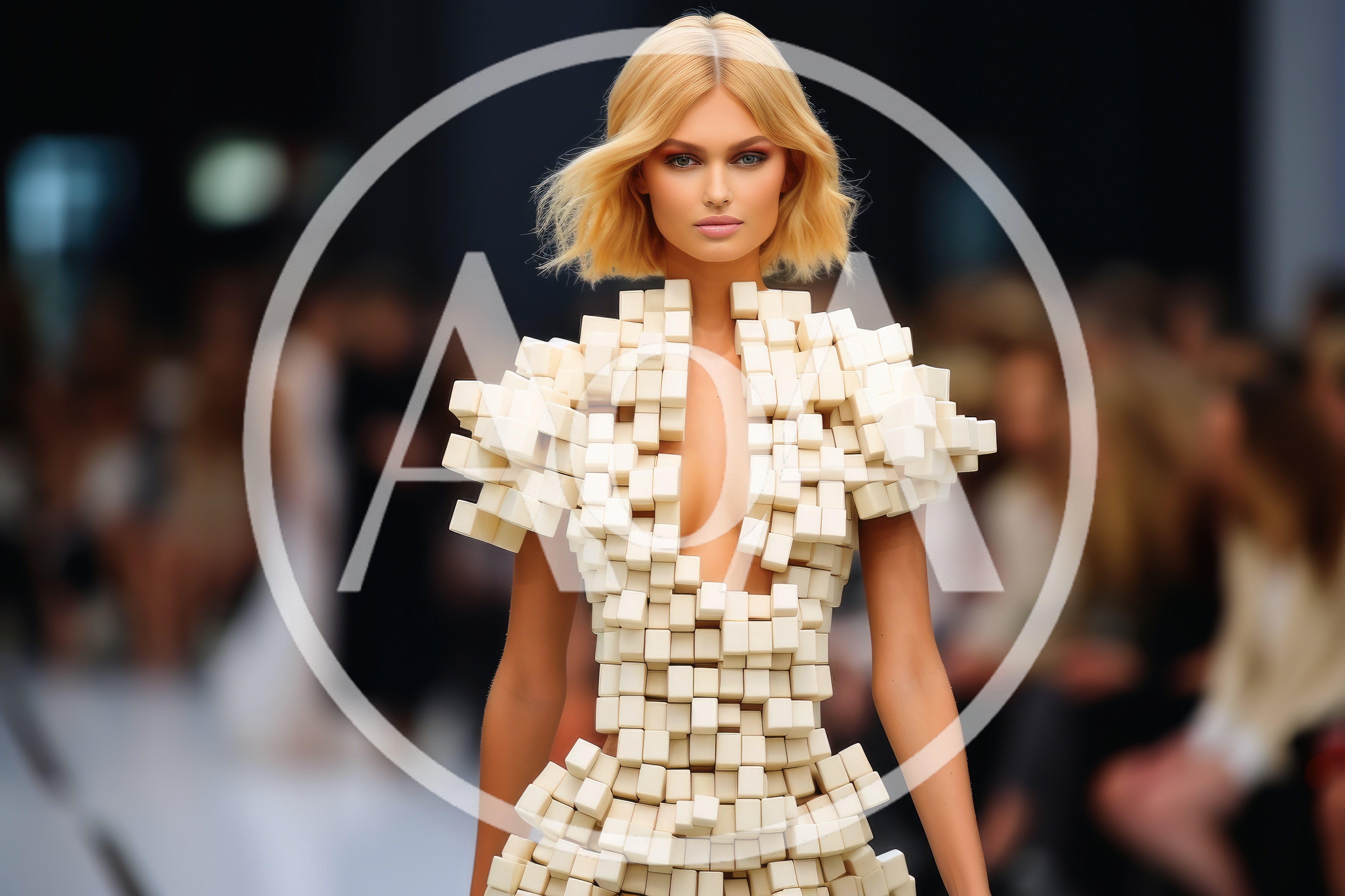 Fashion Model Wearing Avant Garde Geometric Cube Dress