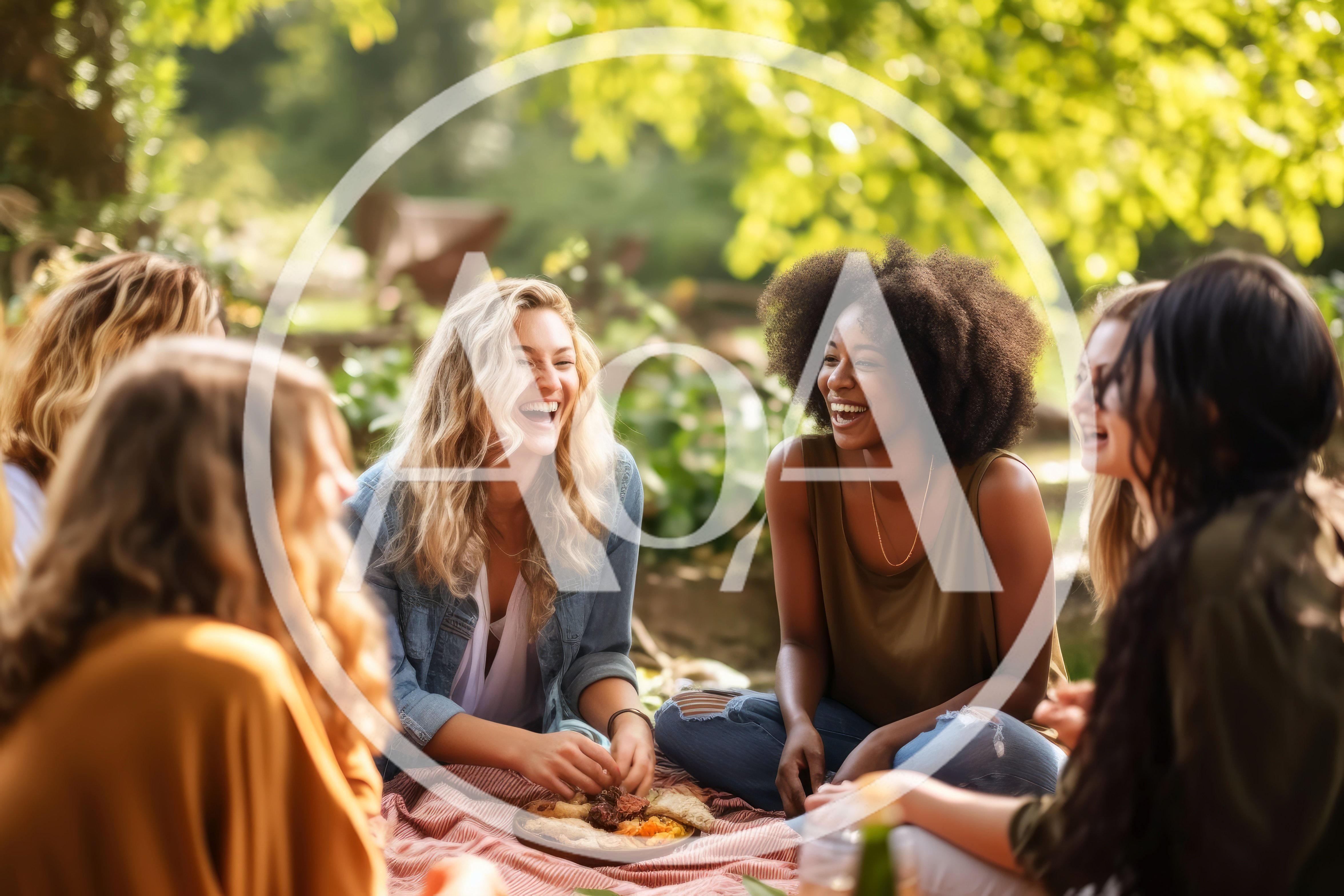Diverse Group Of Friends Laughing At An Outdoor Picnic