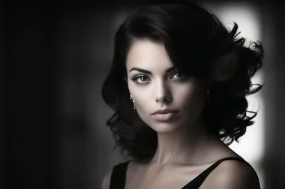 Portrait Of A Sophisticated Woman With Dark Wavy Hair