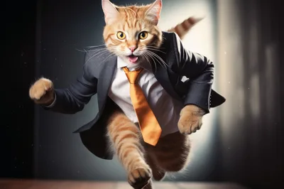 Ginger Cat Wearing Business Suit Running