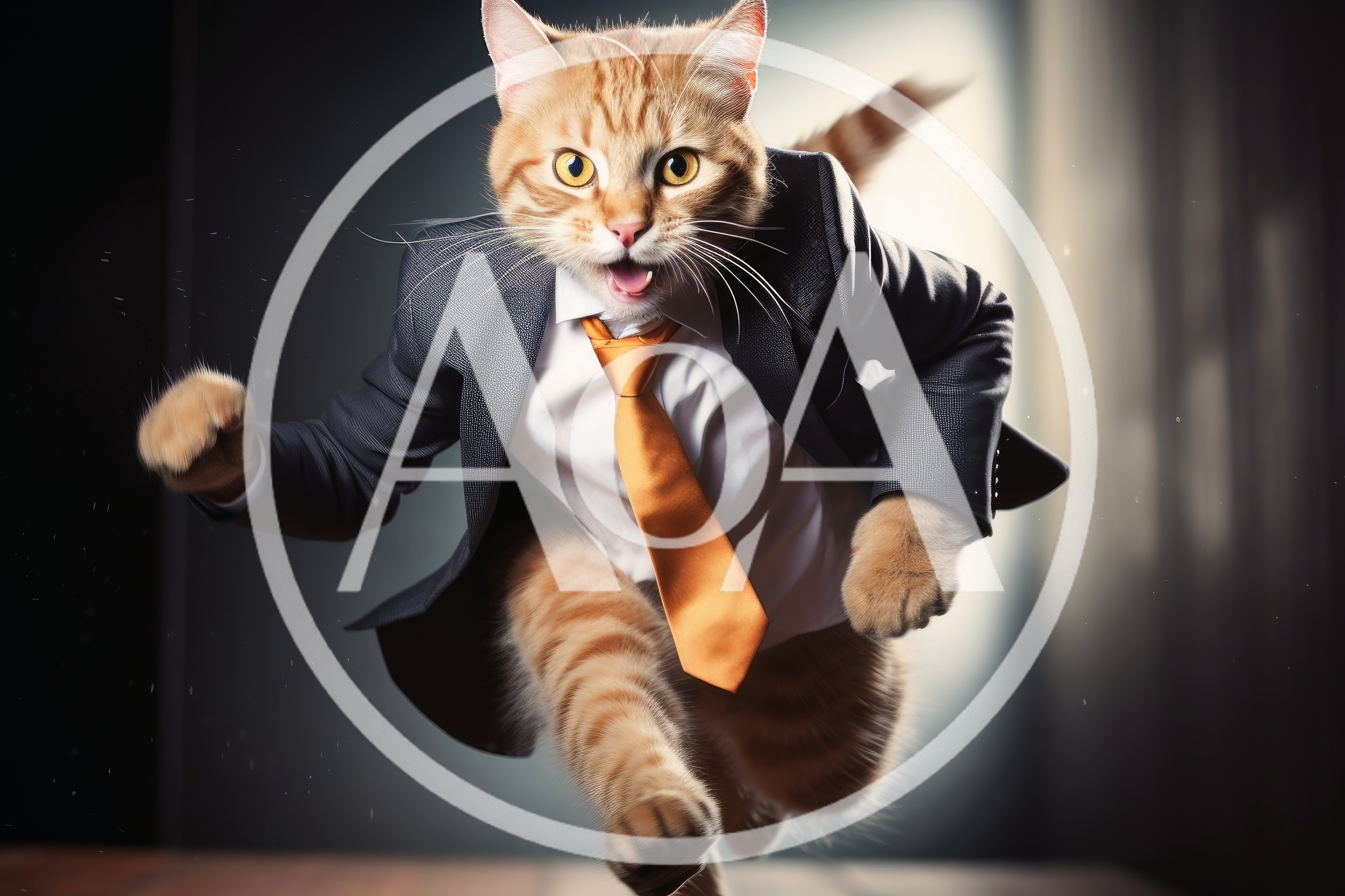 Ginger Cat Wearing Business Suit Running