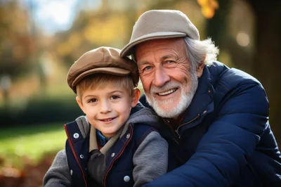Grandfather and Grandson Wearing Flat Caps Outdoors