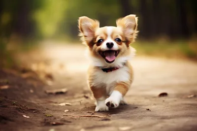 Happy Long Haired Chihuahua Puppy Running Outdoors