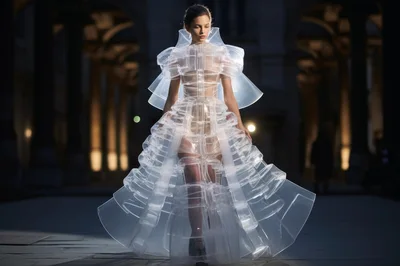 Model Wearing Avant Garde Transparent Plastic Dress