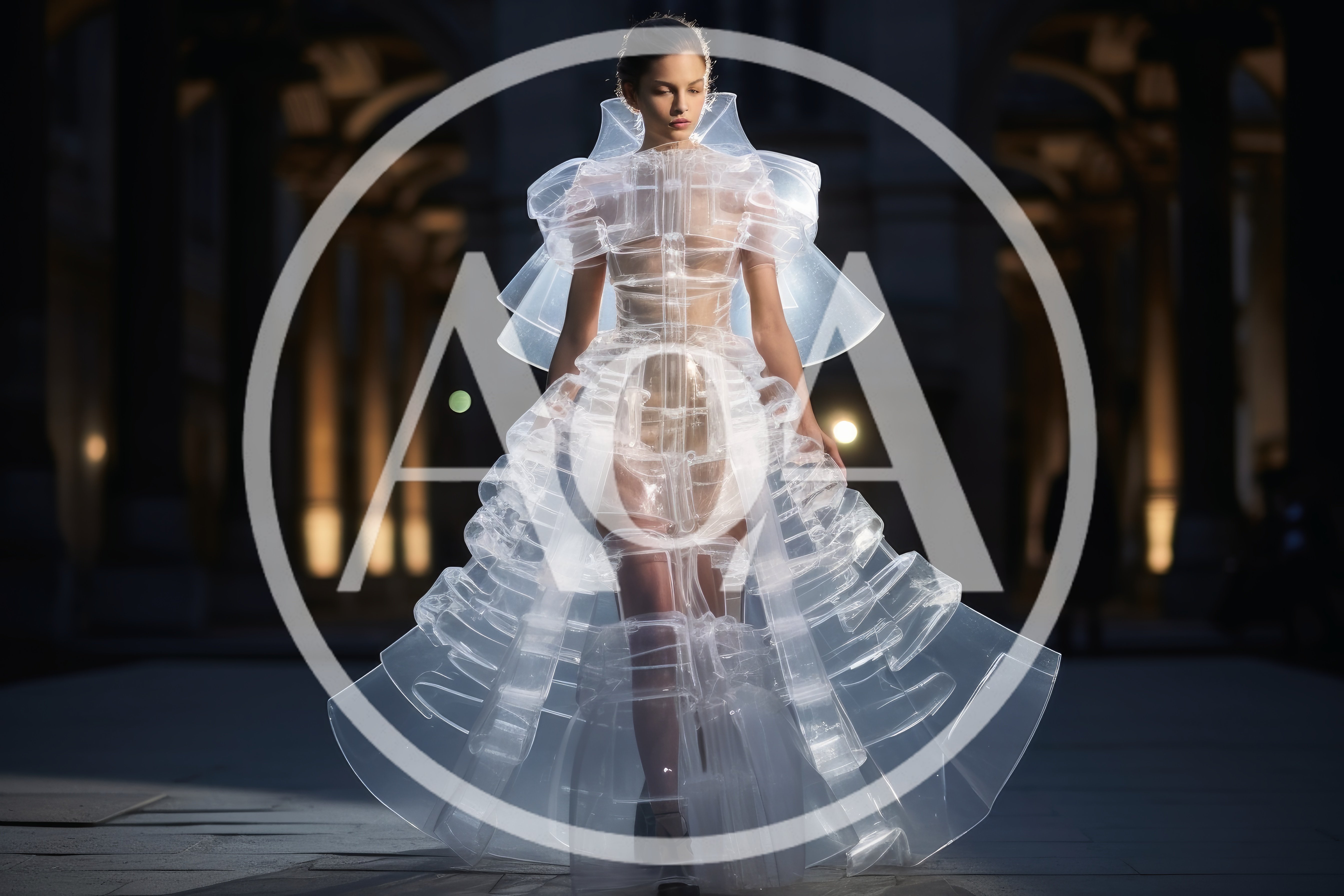 Model Wearing Avant Garde Transparent Plastic Dress