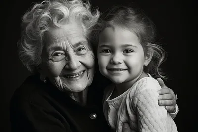 Portrait Of An Elderly Woman And Young Girl