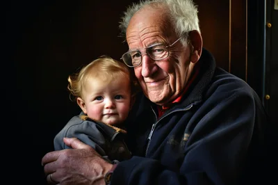 Elderly Man Holding His Young Grandchild