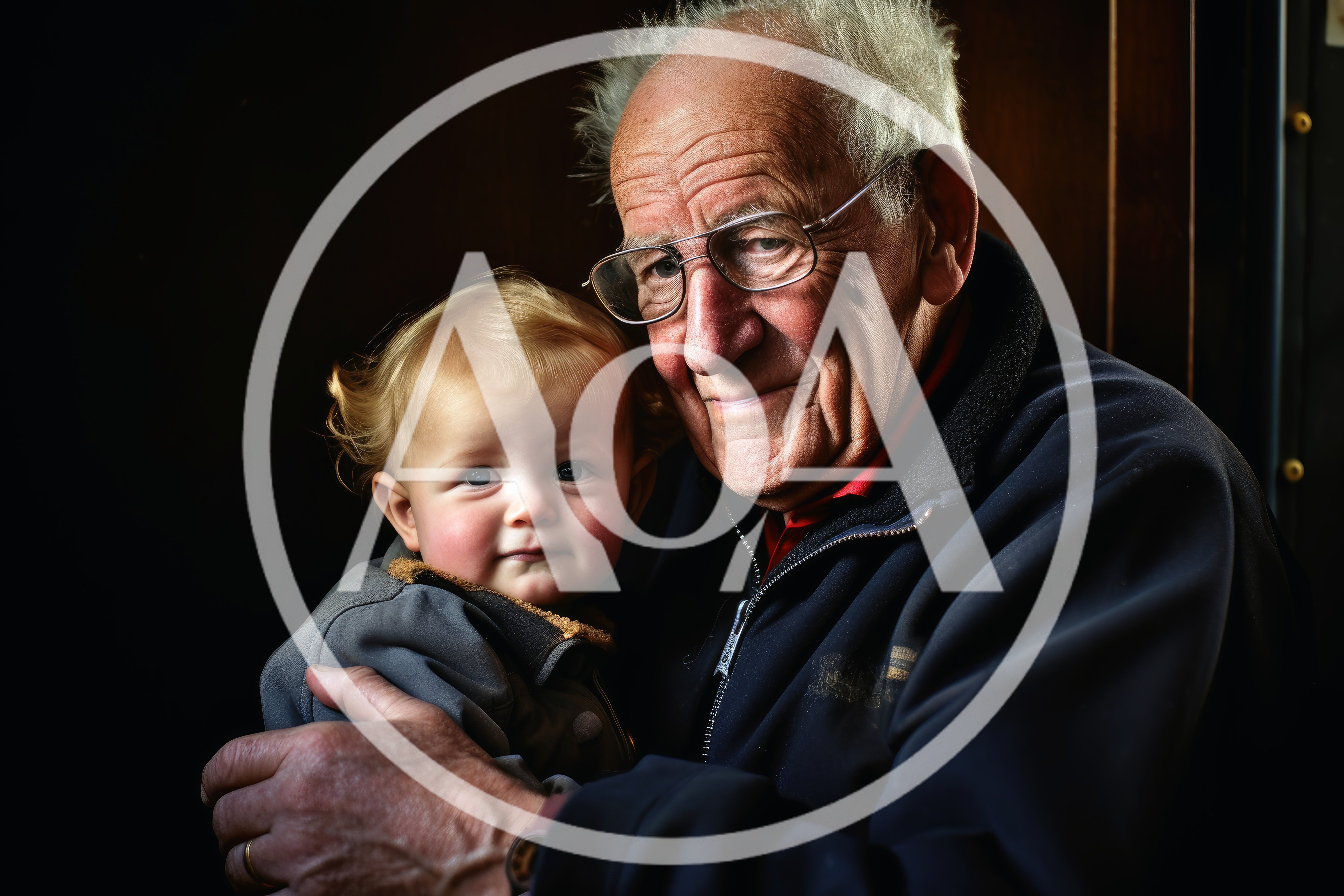 Elderly Man Holding His Young Grandchild