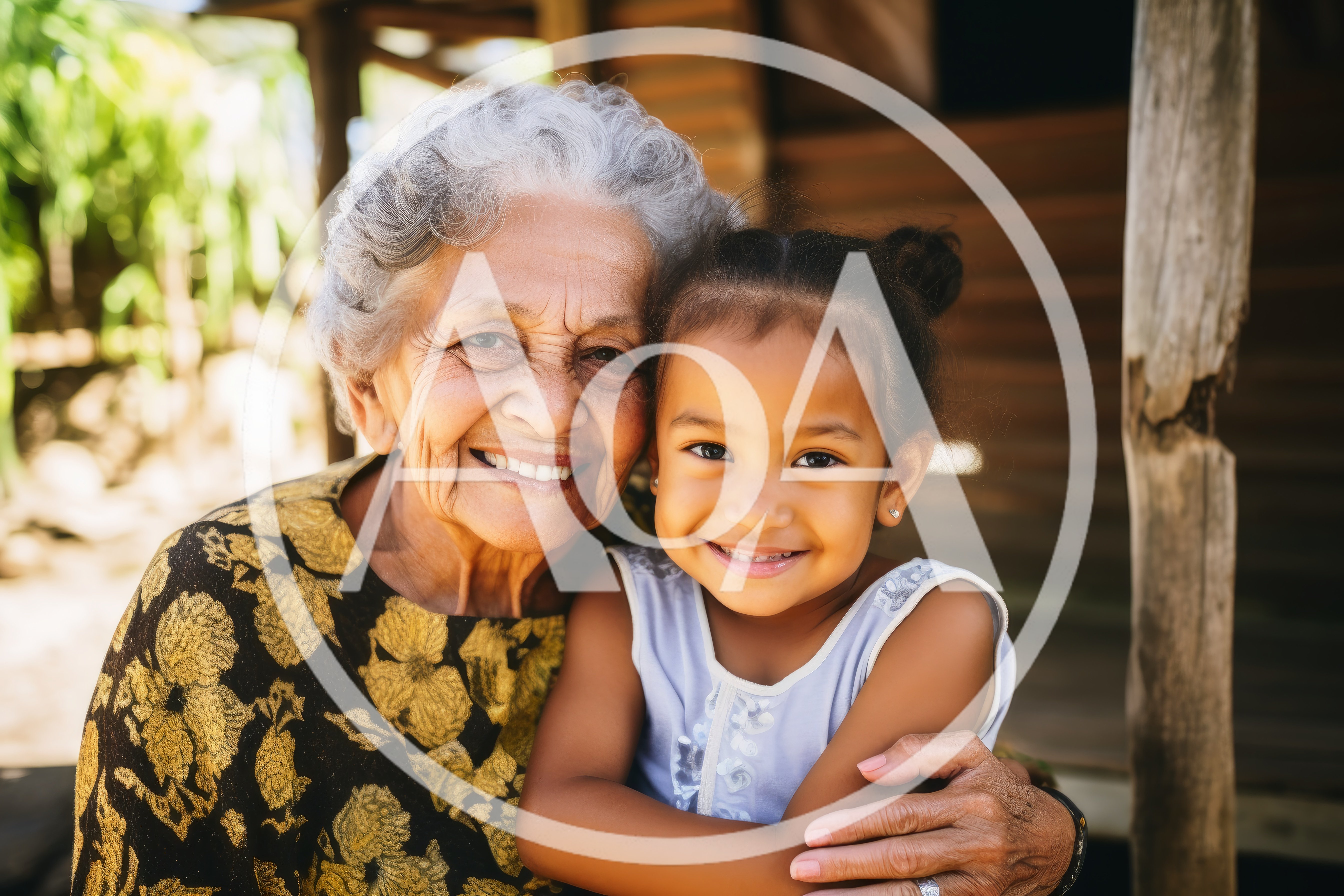 Elderly Grandmother Embracing Her Young Granddaughter Outdoors