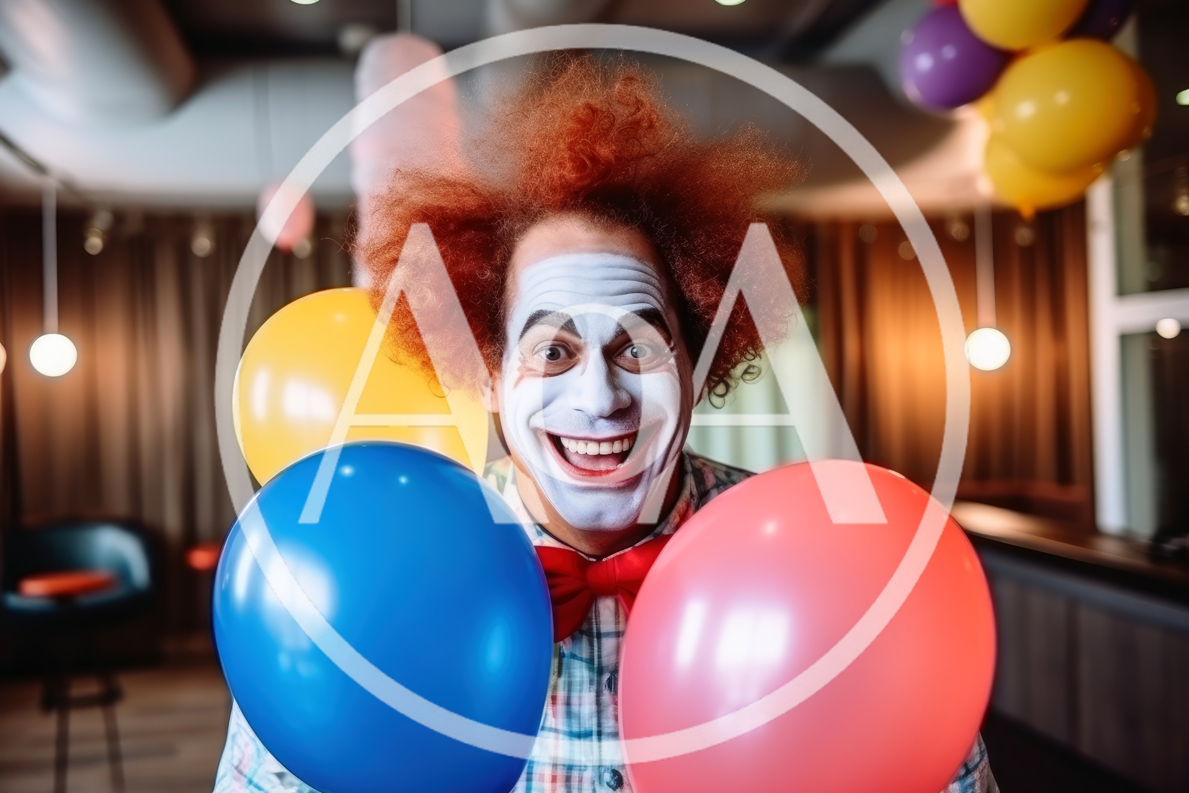 Happy Clown With Colorful Balloons At A Party