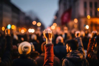 Protesters Raising Fists During A Public Demonstration