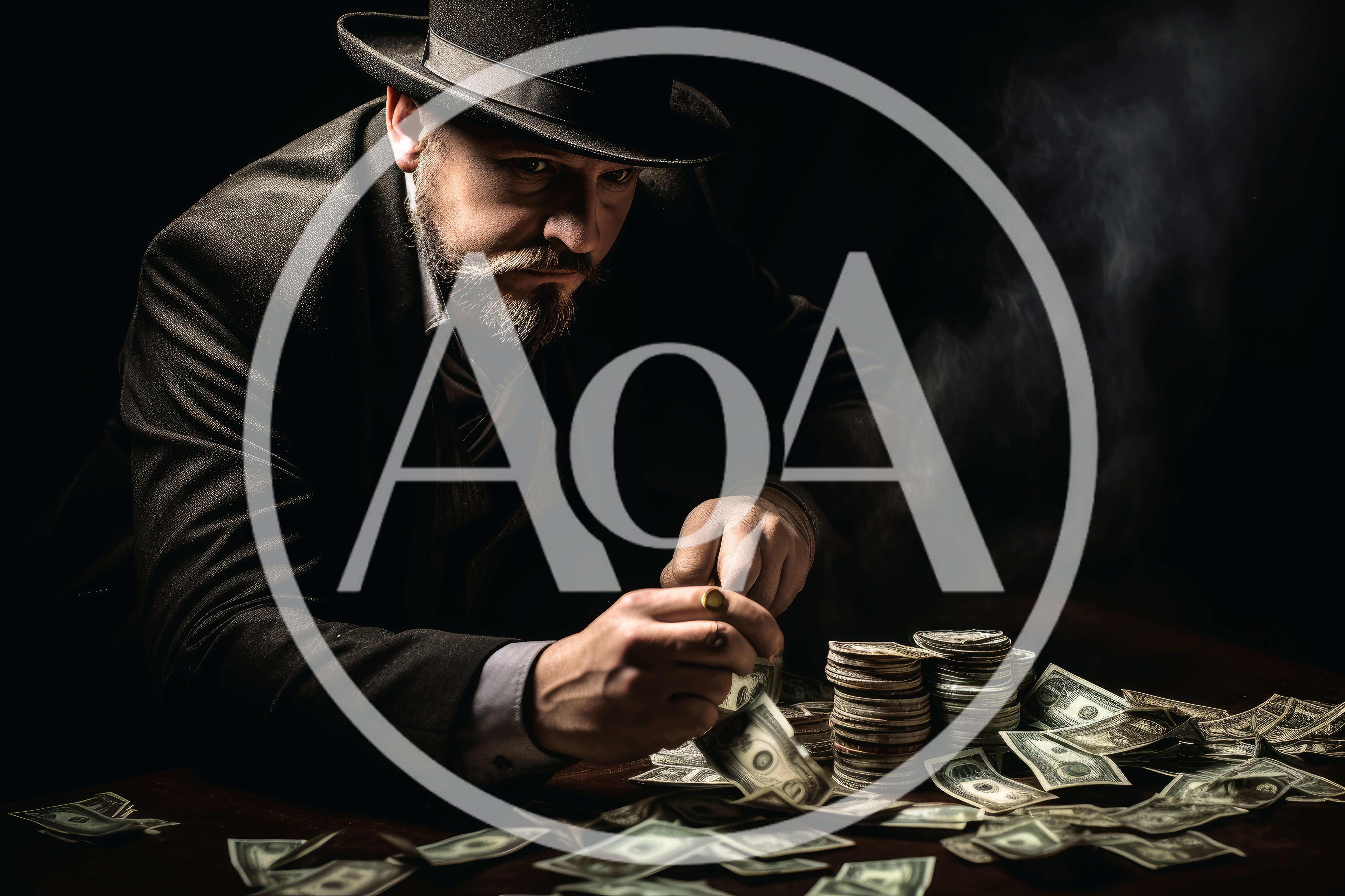 Man In Fedora Counting Stacks Of Cash