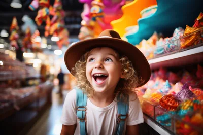 Excited Young Girl Exploring A Colorful Candy Store