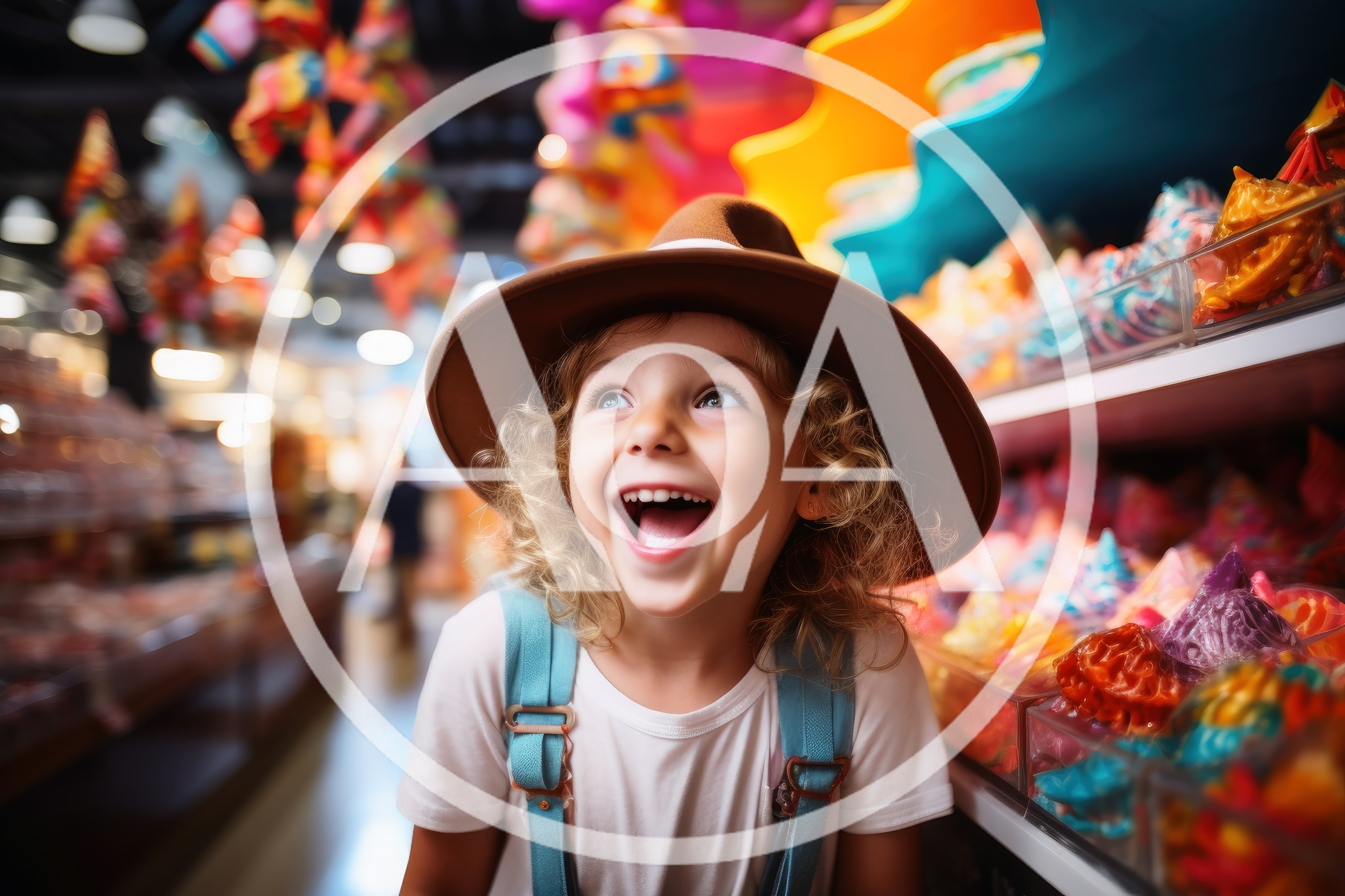 Excited Young Girl Exploring A Colorful Candy Store