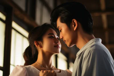 Young Asian Couple Sharing An Intimate Romantic Moment