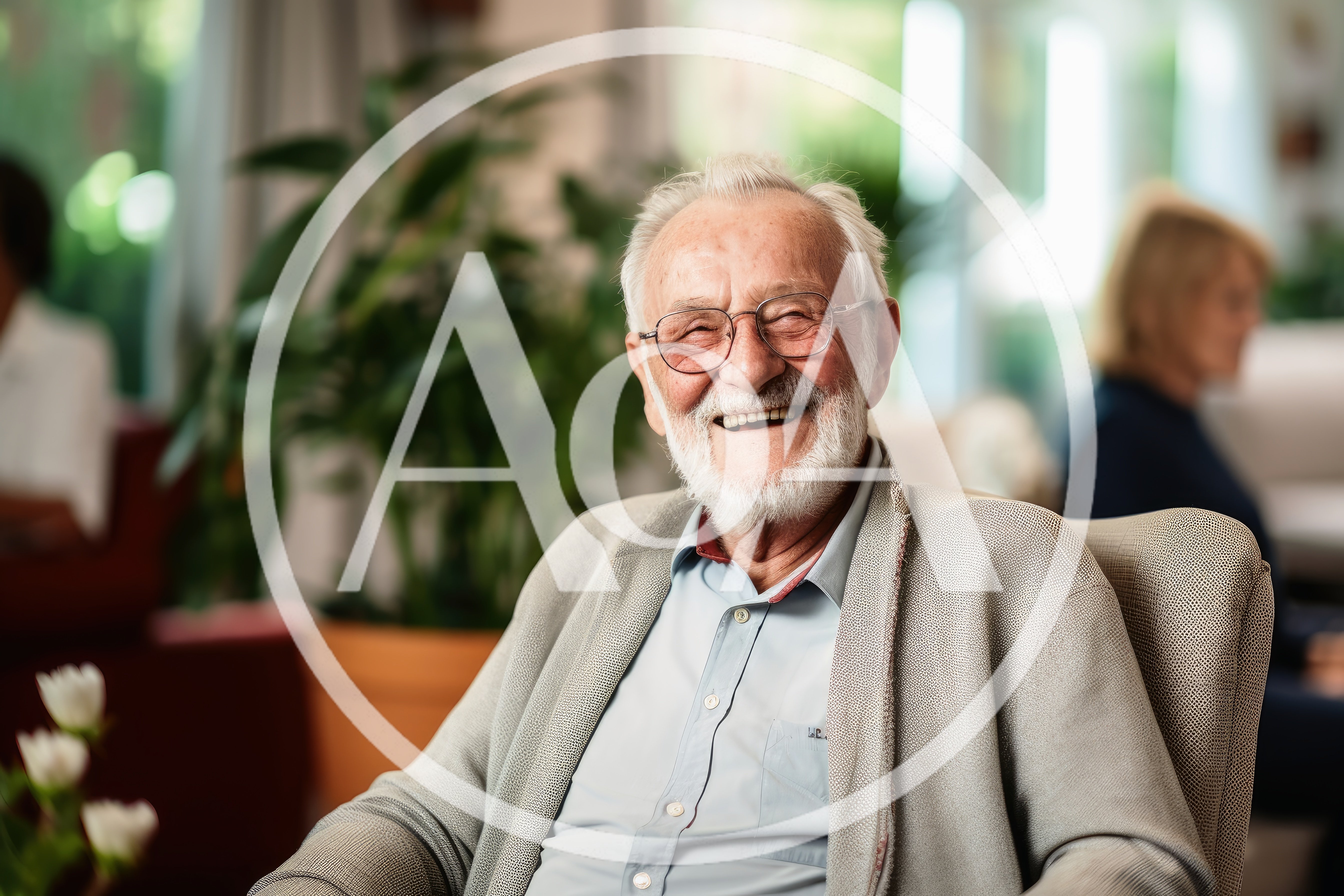 Happy Elderly Man Smiling In A Bright Living Room