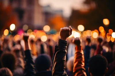 Protesters Raising Fists During A Public Demonstration