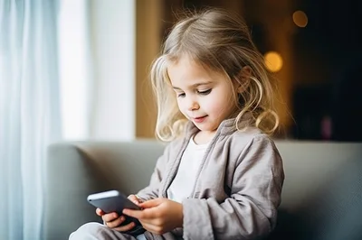 Young Girl Using Smartphone On Sofa