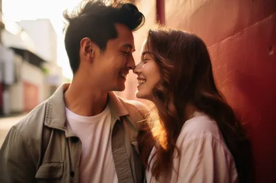 Young Couple Sharing An Intimate Moment Outdoors