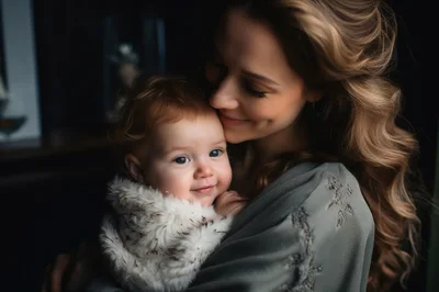 Mother Holding Her Baby In A Warm Embrace