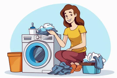 Woman Doing Laundry With Washing Machine