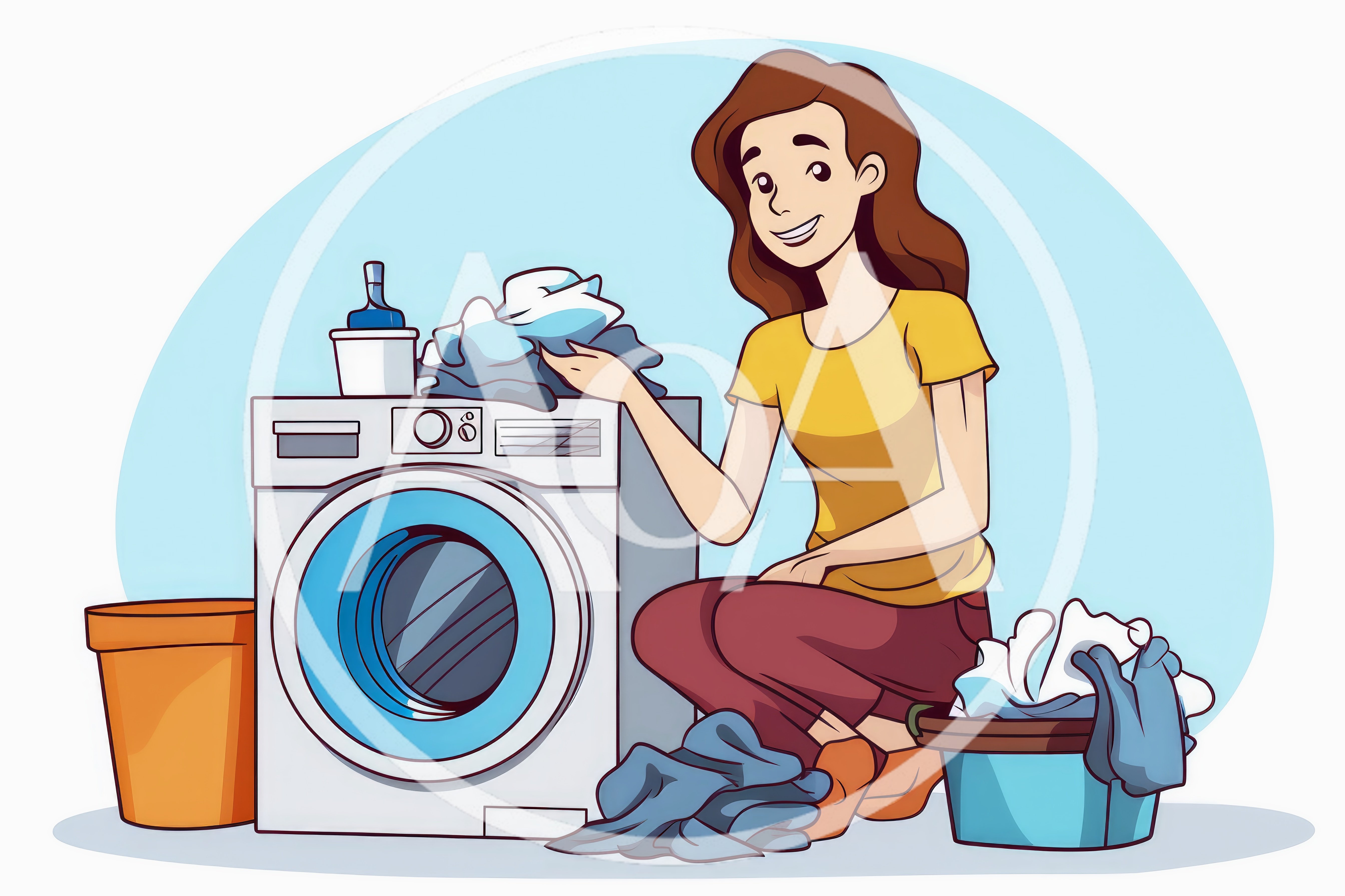 Woman Doing Laundry With Washing Machine