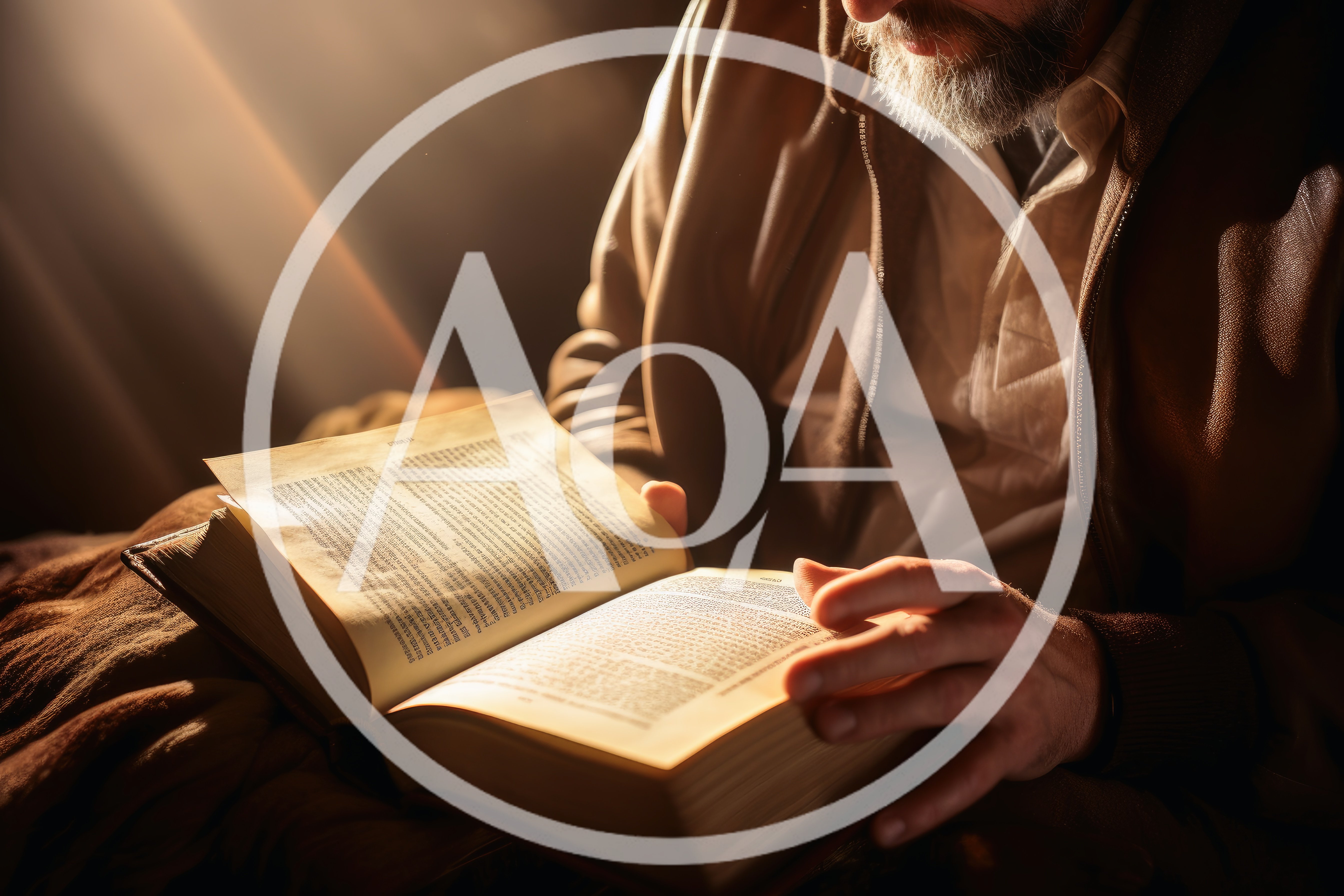 Mature Man Reading An Old Book In Dim Light