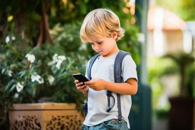 Young Boy Using Smartphone Outdoors