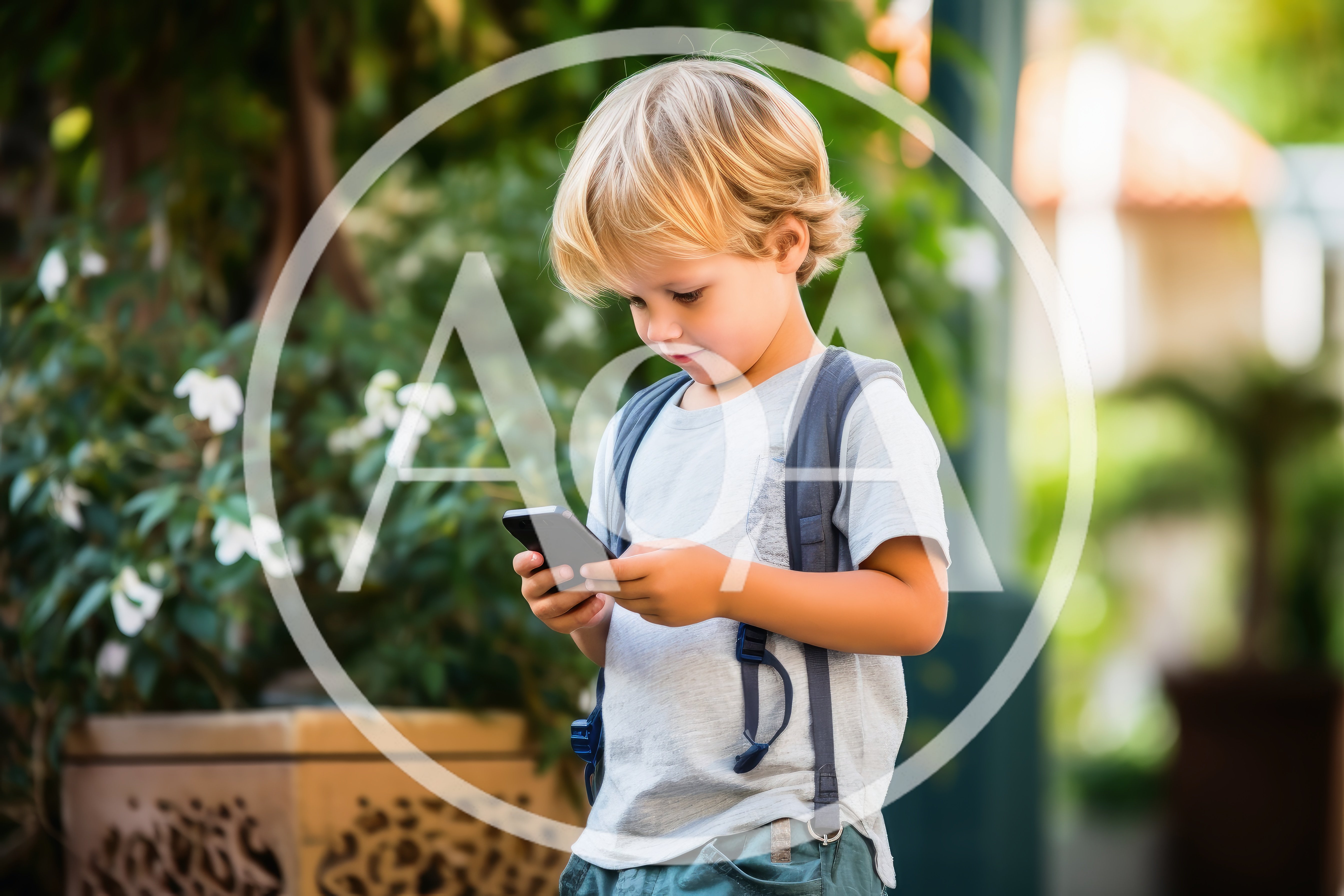 Young Boy Using Smartphone Outdoors