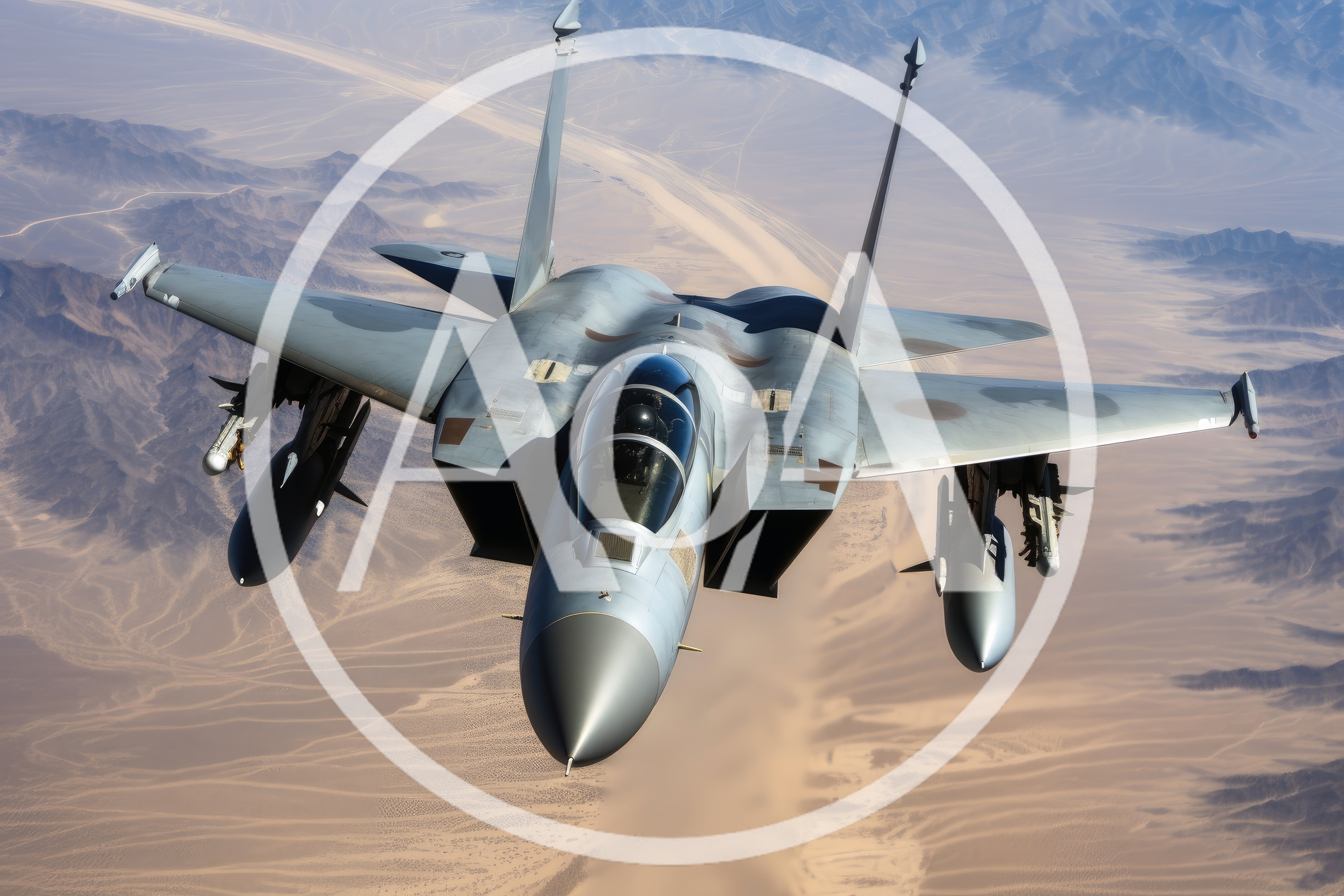 F-15 Eagle Fighter Jet Flying Over Desert Landscape