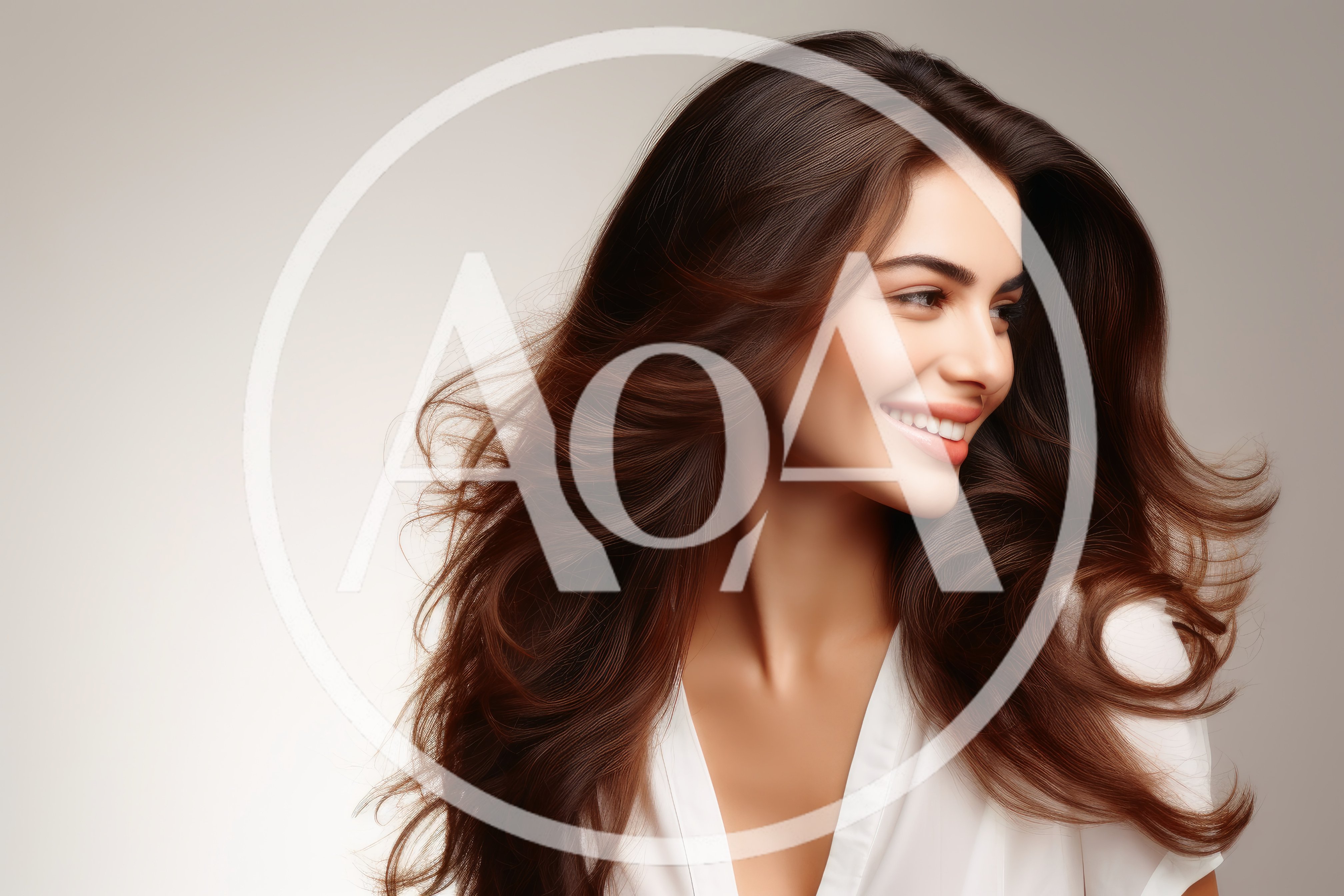 Portrait Of A Smiling Woman With Flowing Brown Hair